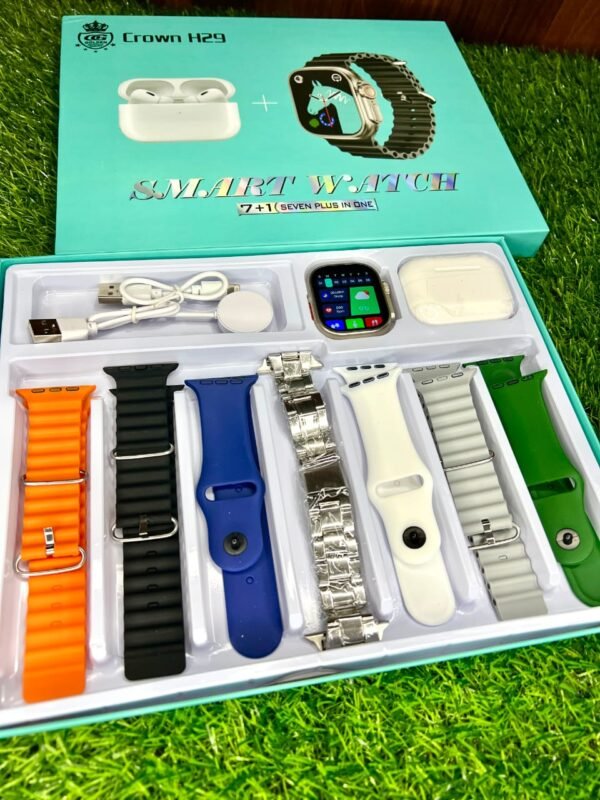 Crown H29 Smart Watch with Earbuds – 7+1 Strap Edition