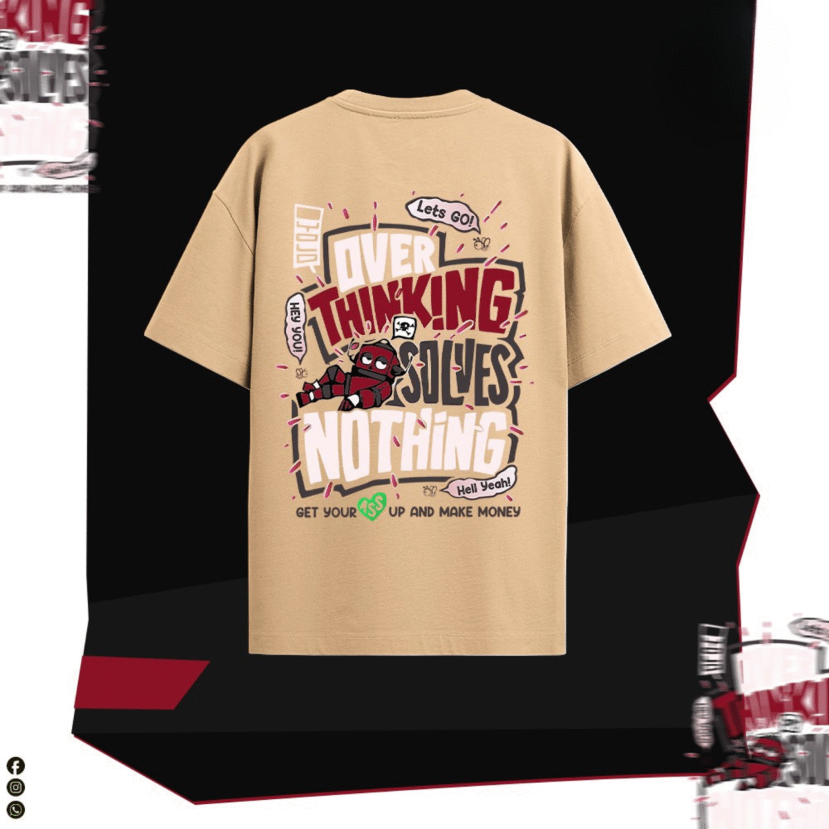 OVER THINKER" Distressed Mindset Tee – Black/Ash Edition - Image 2
