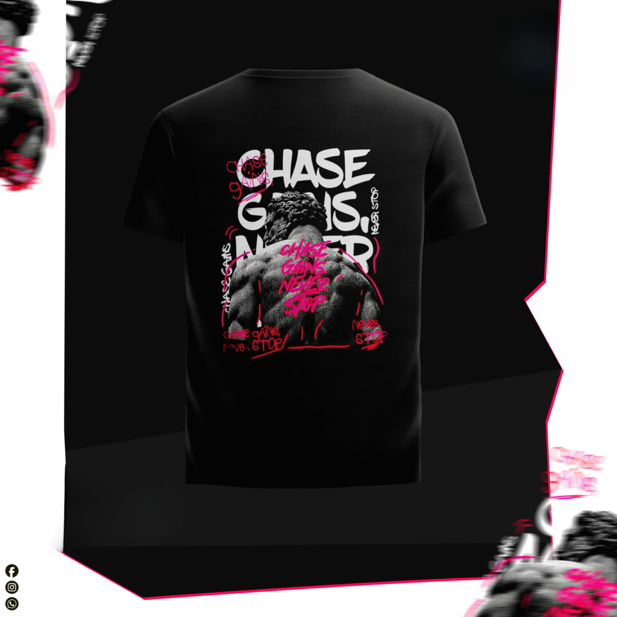 Chase Gains, Never Stop" Fitness Graphic T-Shirt - Image 2
