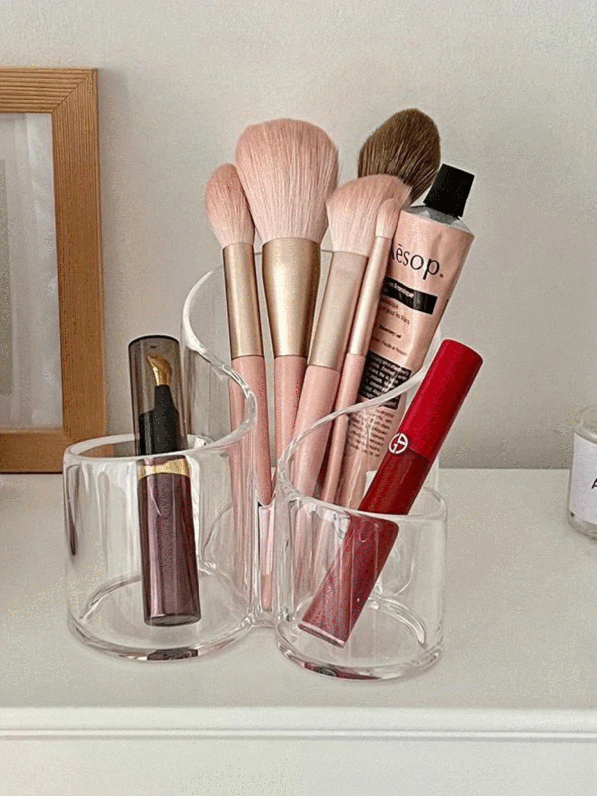 3 Compartments Cosmetic Makeup Organizer – Transparent Acrylic Storage Box - Image 1