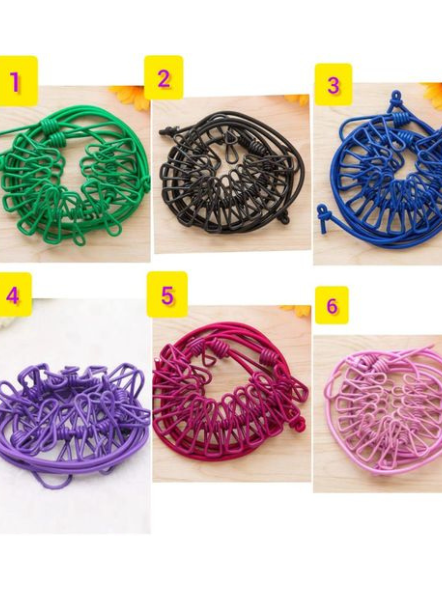 holder (2) Portable Elastic Rope Washing Line With 12 Clips  Random Colors - Image 2