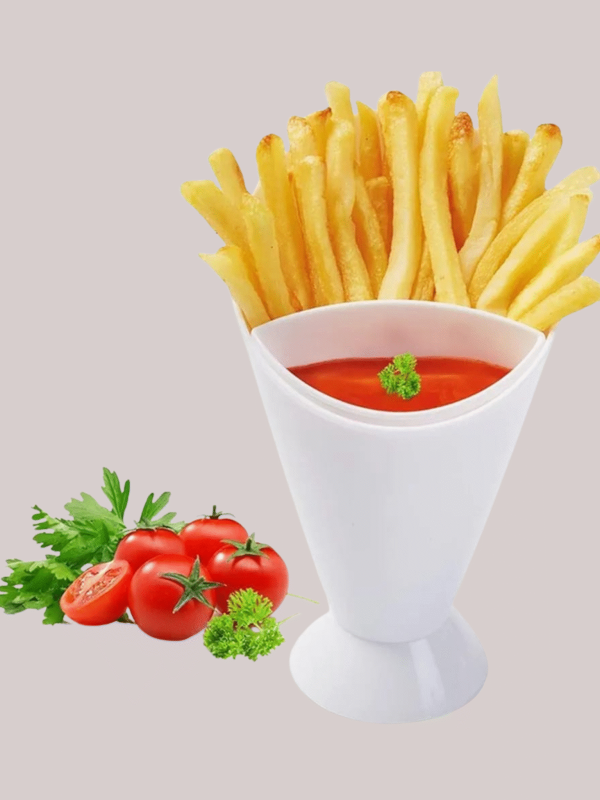 🍟 Plastic French Fry Cone Holder with Dipping Sauce Cup – White - Image 1